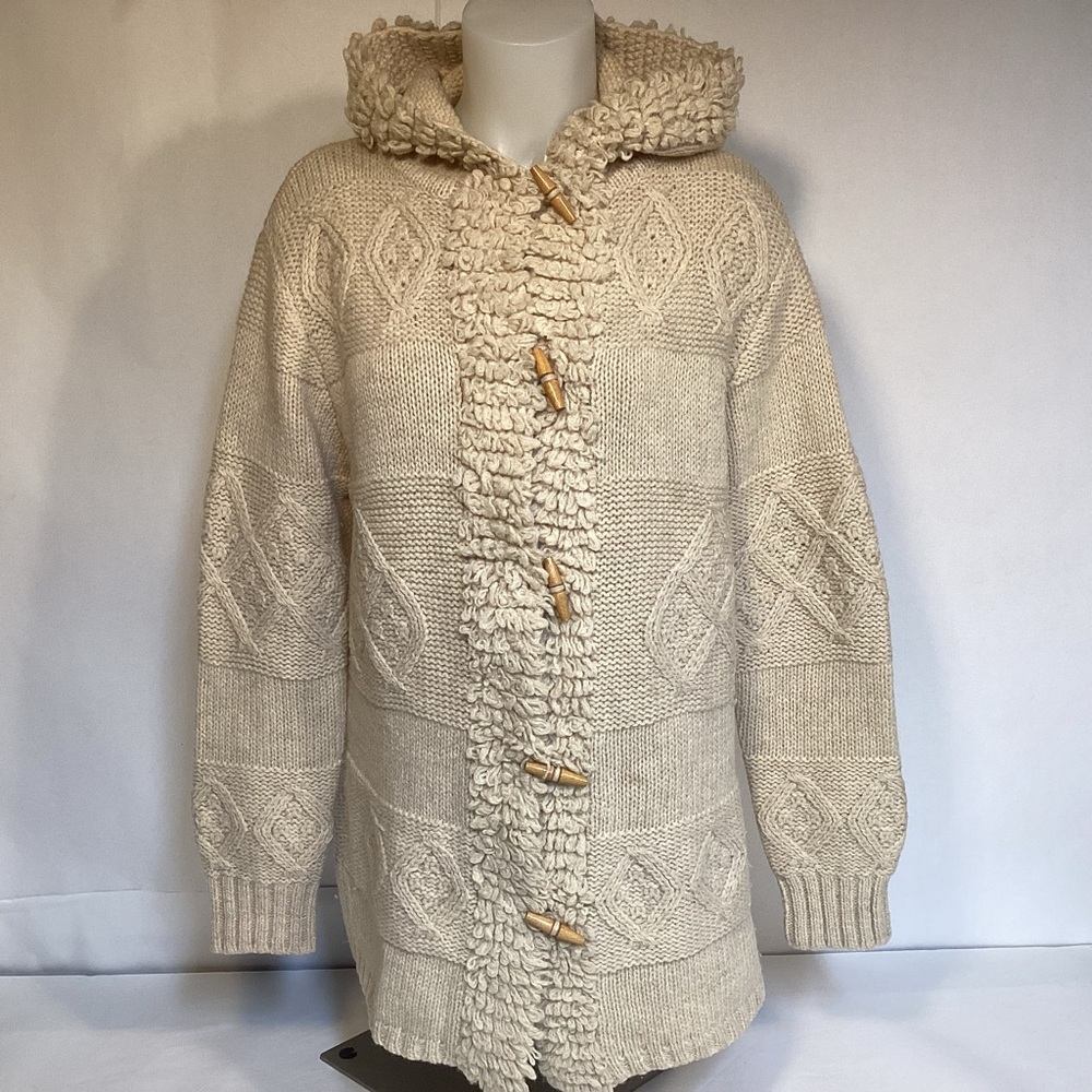Vintage Wool Sweater Jacket with hood & toggle buttons womens size 40 Bonnie Lee